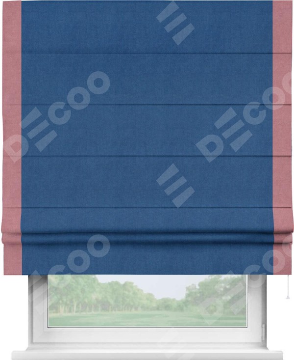 Римская штора «Кортин» с кантом Стрим Дуо, для проема, ткань вельвет синий