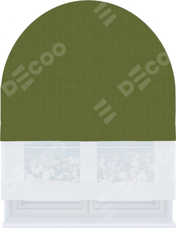 Римская штора «Кортин» день-ночь для арочного проёма, ткань блэкаут однотонный цвет оливковый