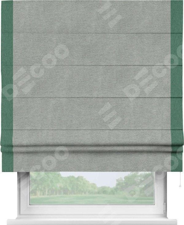 Римская штора «Кортин» с кантом Стрим Дуо, для проема, ткань твид блэкаут, светло-серый