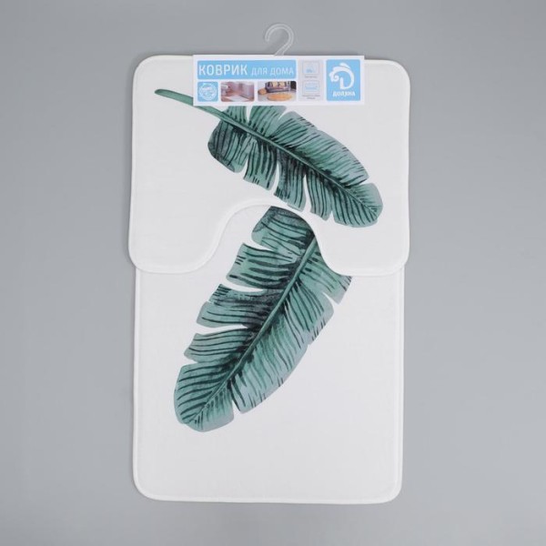 Набор ковриков для ванны и туалета Доляна «Тропический лист», 2 шт: 50×80, 40×50 см