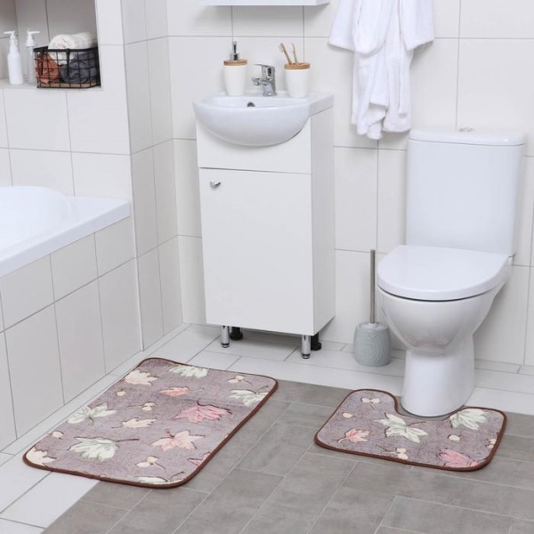 Набор ковриков для ванны и туалета Доляна «Осенние листья», 2 шт: 40×50, 50×80 см