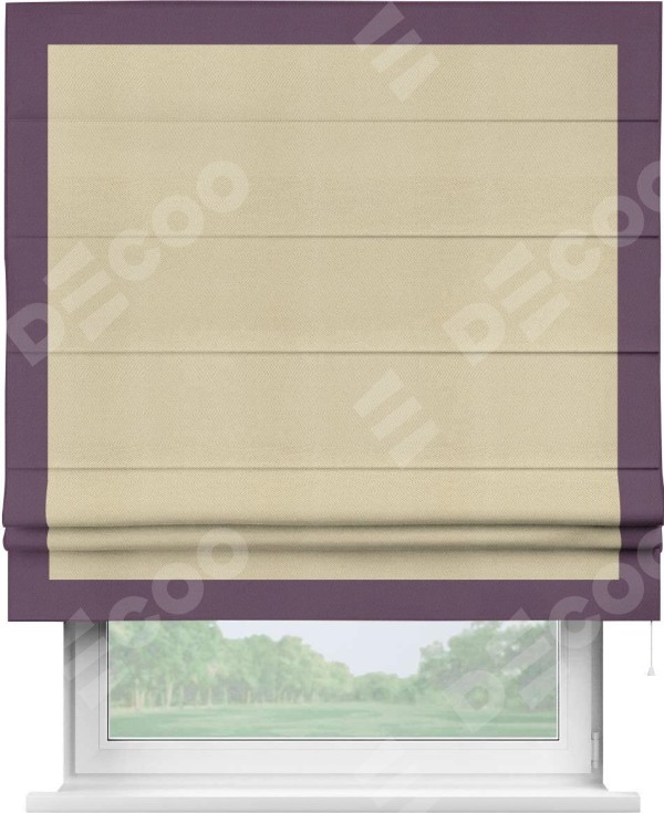 Римская штора «Кортин» с кантом Чесс, для проема, ткань блэкаут однотонный милано латте