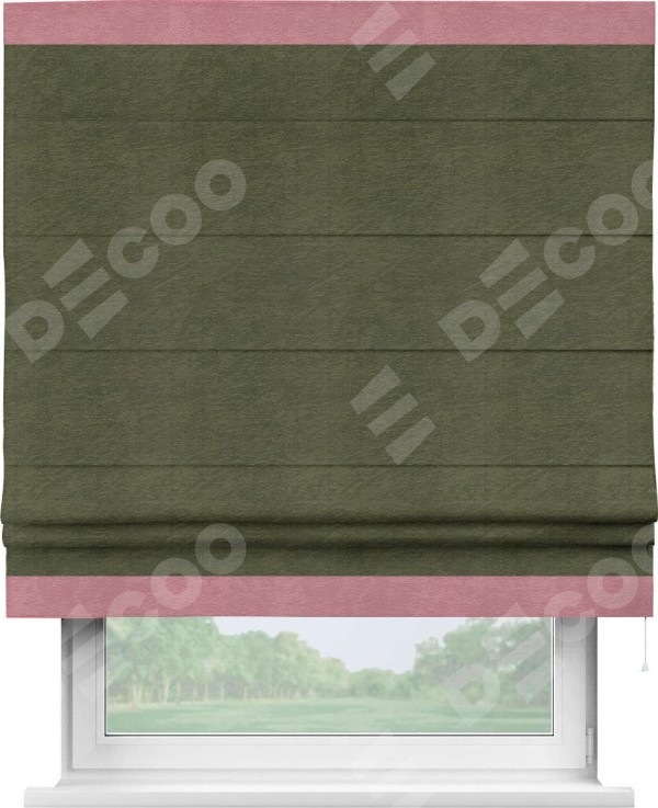 Римская штора «Кортин» с кантом Горизонт, для проема, ткань софт однотонный зелёный