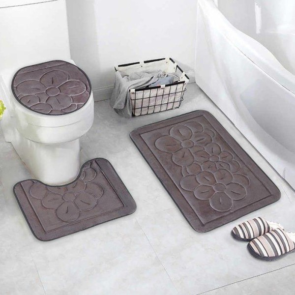 Набор ковриков для ванны и туалета Доляна, 3 шт: 36×43, 40×50, 50×80 см, цвет серый