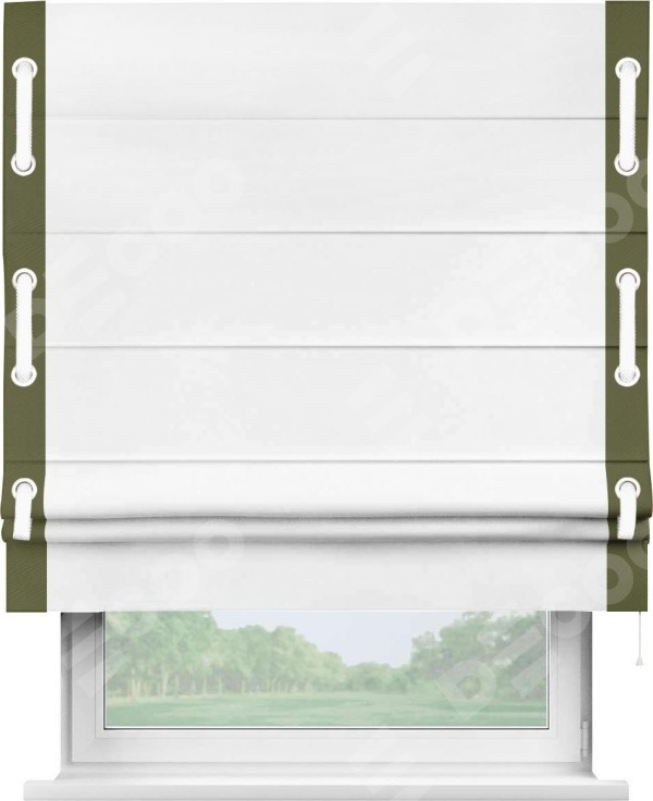 Римская штора «Кортин» с кантом Стрим Дуо (люверсы с пояском), для проема, ткань однотонная белоснежная