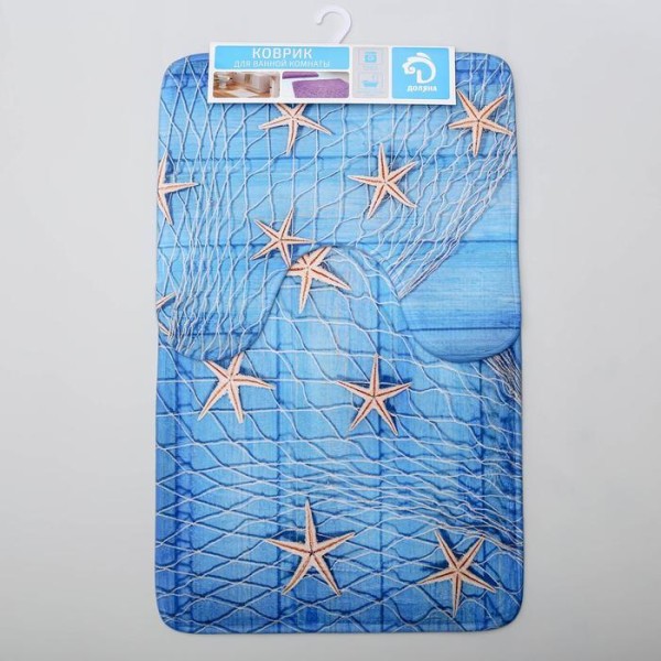 Набор ковриков для ванны и туалета Доляна «Морские звёзды», 2 шт: 40×45, 45×75 см