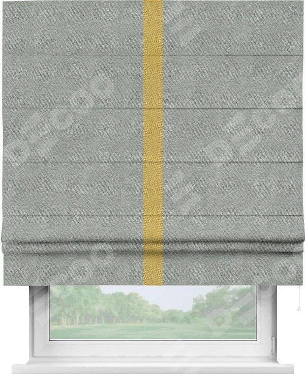 Римская штора «Кортин» с кантом Хайвэй, для проема, ткань твид блэкаут, светло-серый