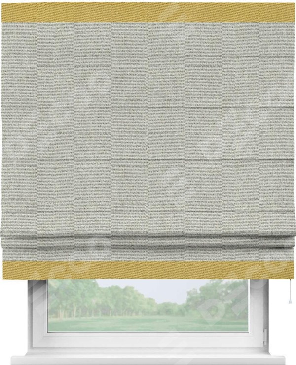 Римская штора «Кортин» с кантом Горизонт, для проема, ткань твид блэкаут, коричнево-серый