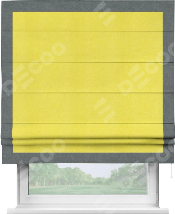 Римская штора «Кортин» с кантом Чесс, для проема, ткань вельвет cветло-желтый