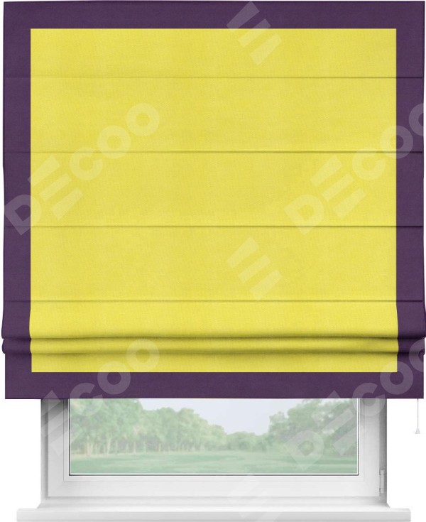 Римская штора «Кортин» с кантом Чесс, для проема, ткань вельвет cветло-желтый