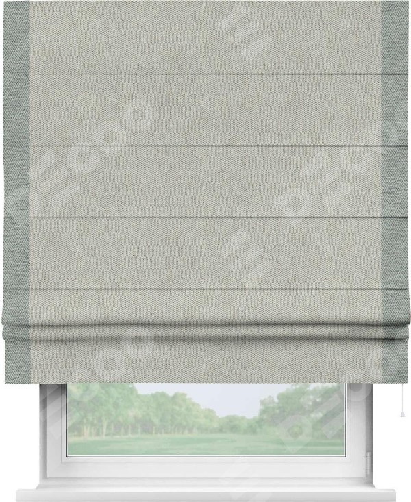 Римская штора «Кортин» с кантом Стрим Дуо, для проема, ткань твид блэкаут, коричнево-серый