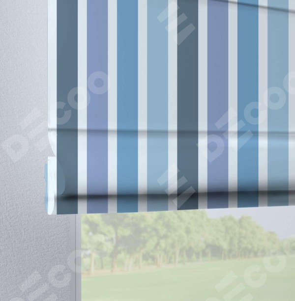 Римская штора «Кортин» на петлях «Сине-голубые вертикальные полоски»