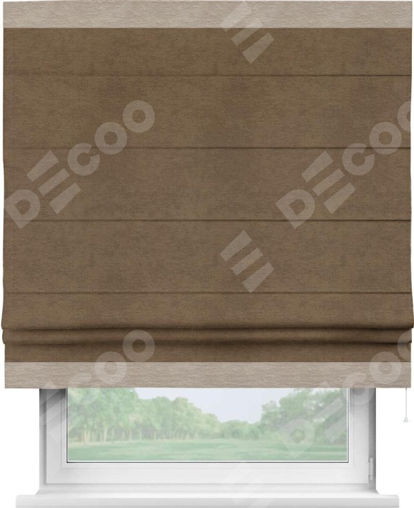 Римская штора «Кортин» с кантом Горизонт, для проема, ткань софт однотонный бронзовый