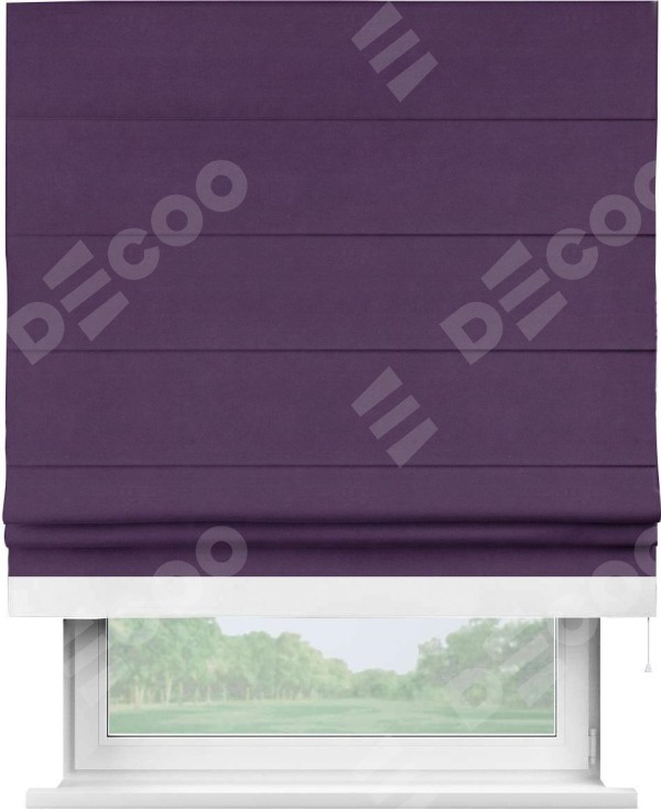 Римская штора «Кортин» с кантом Джестер, для проема, ткань вельвет темно-фиолетовый