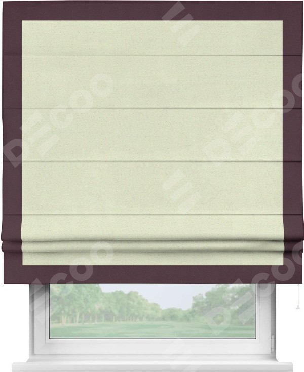 Римская штора «Кортин» с кантом Чесс, для проема, ткань блэкаут однотонный сливочный