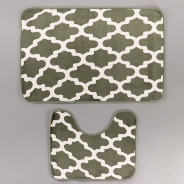 Набор ковриков для ванны и туалета Доляна «Грация», 2 шт: 50×80, 50×38 см, цвет зелёный