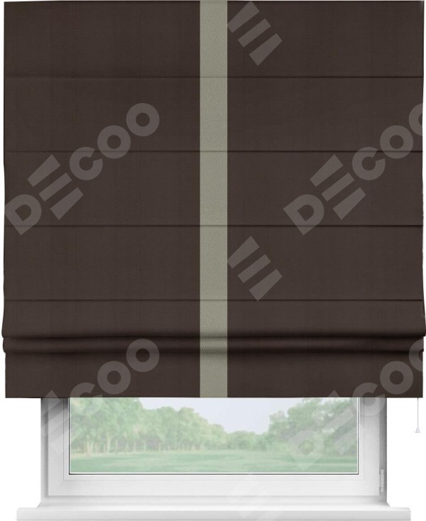 Римская штора «Кортин» с кантом Хайвэй, для проема, ткань блэкаут однотонный тёмно-коричневый