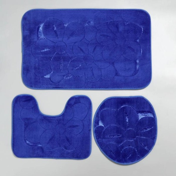 Набор ковриков для ванны и туалета Доляна, 3 шт: 36×43, 40×50, 50×80 см, цвет синий
