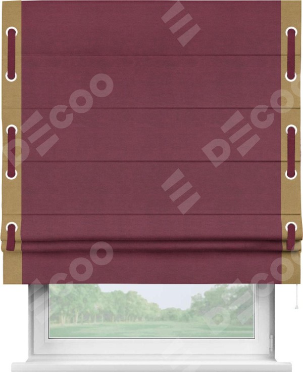Римская штора «Кортин» с кантом Стрим Дуо (люверсы с пояском), для проема, ткань вельвет бордовый
