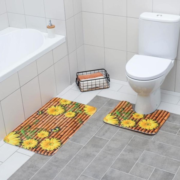 Набор ковриков для ванны и туалета Доляна «Лето» 2 шт: 79×49, 49×40 см