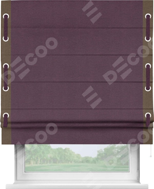 Римская штора «Кортин» с кантом Стрим Дуо (люверсы с пояском), для проема, ткань лён димаут, фиолетовый