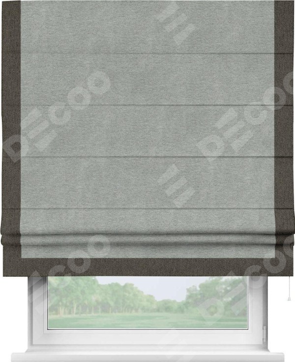 Римская штора «Кортин» с кантом Виктория, для проема, ткань твид блэкаут, светло-серый