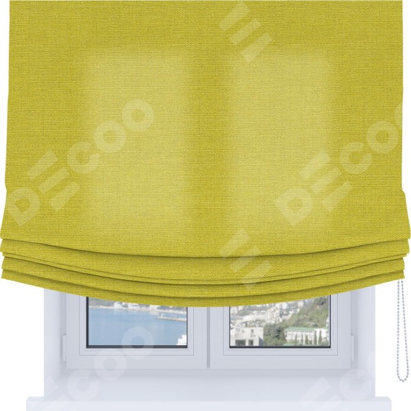 Римская штора Soft с мягкими складками, ткань лён салатовый