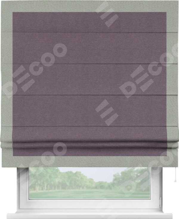 Римская штора «Кортин» с кантом Чесс, для проема, ткань лён димаут, светло-фиолетовый