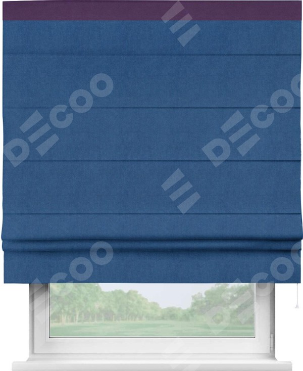 Римская штора «Кортин» с кантом Кинг, для проема, ткань вельвет синий