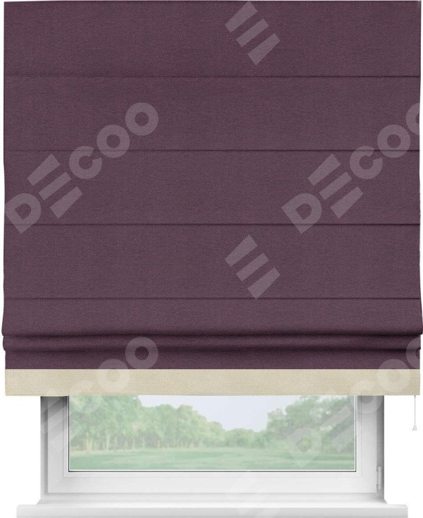 Римская штора «Кортин» с кантом Джестер, для проема, ткань лён димаут, фиолетовый