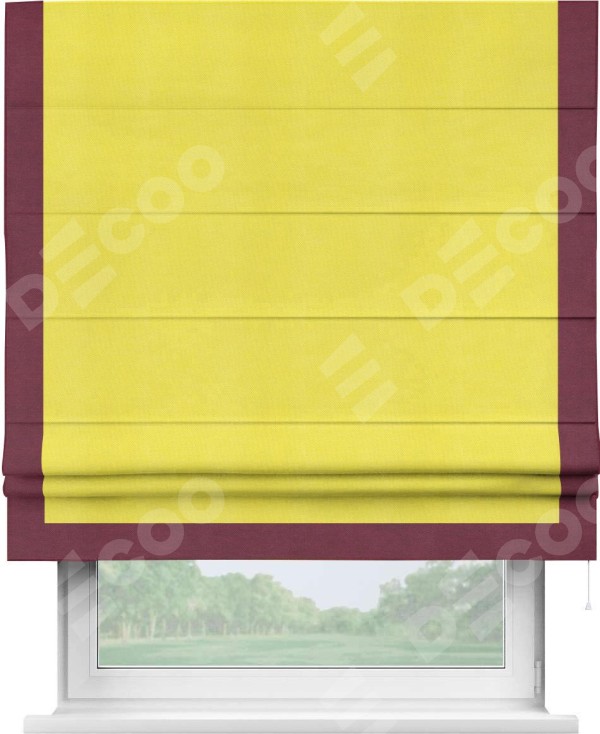 Римская штора «Кортин» с кантом Виктория, для проема, ткань вельвет cветло-желтый
