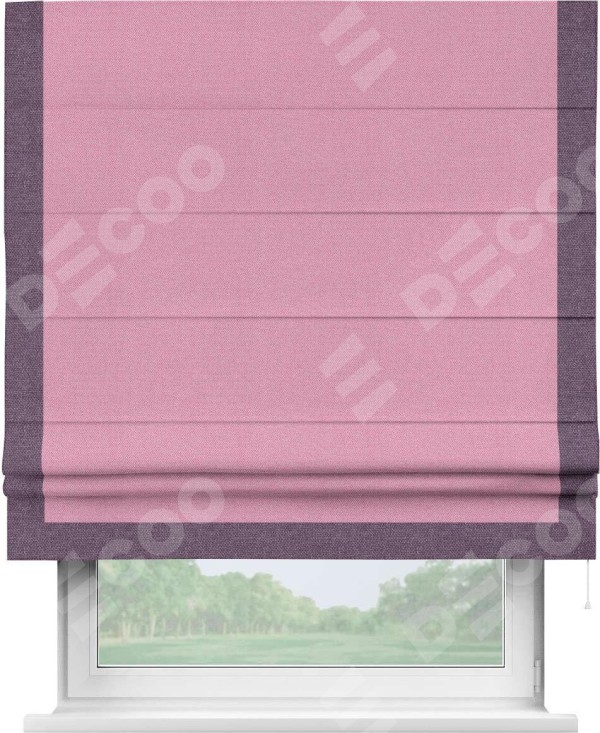 Римская штора «Кортин» с кантом Виктория, для проема, ткань лён димаут, розовый