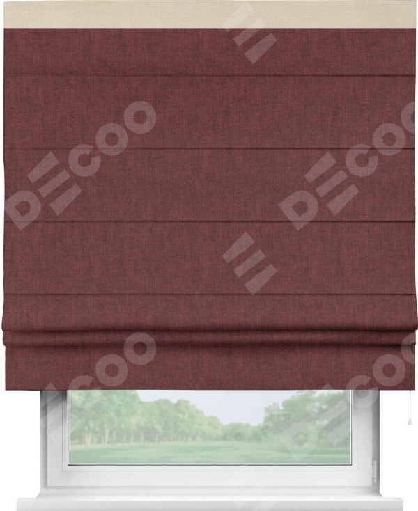Римская штора «Кортин» с кантом Кинг, для проема, ткань лён кашемир бордовый