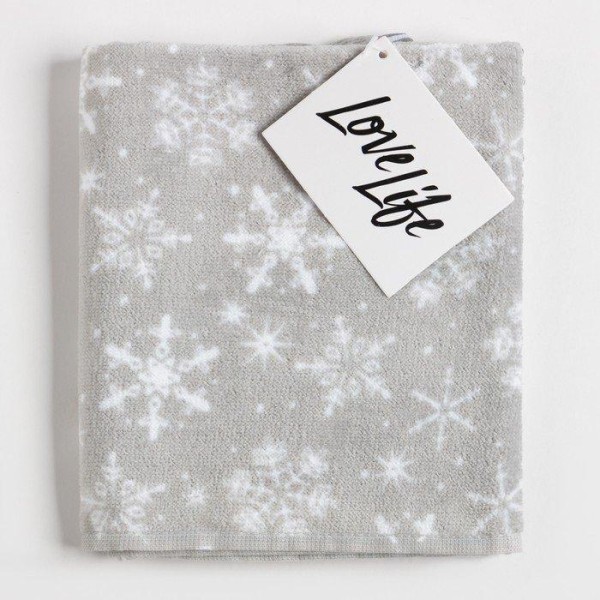 Полотенце махровое LoveLife "Снежинки", 40*65 см, цв.серый, 100% хлопок, 350 г/м2