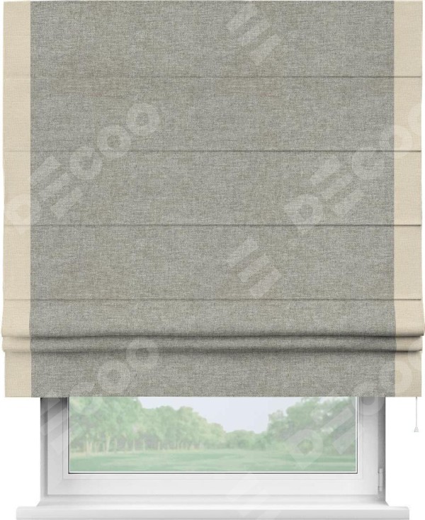 Римская штора «Кортин» с кантом Стрим Дуо, для проема, ткань лён кашемир серый