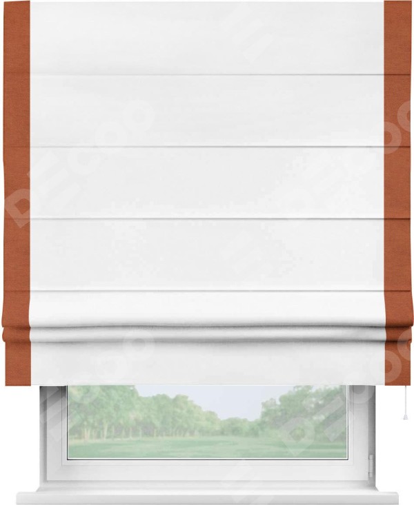 Римская штора «Кортин» с кантом Стрим Дуо, для проема, ткань вельвет белоснежный