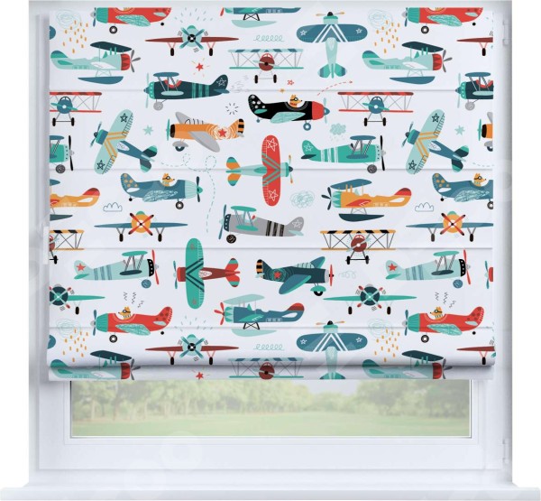 Римская штора «Кортин» на створку «Самолёты и пилоты»
