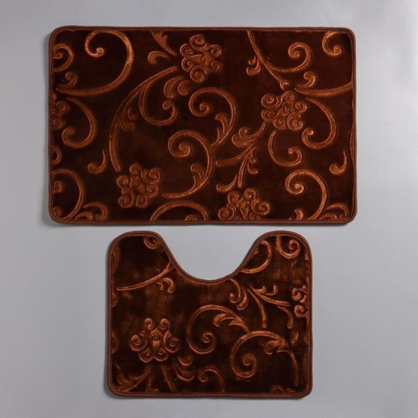 Набор ковриков для ванны и туалета Доляна «Афина», 2 шт: 40×50, 50×78 см, цвет коричневый