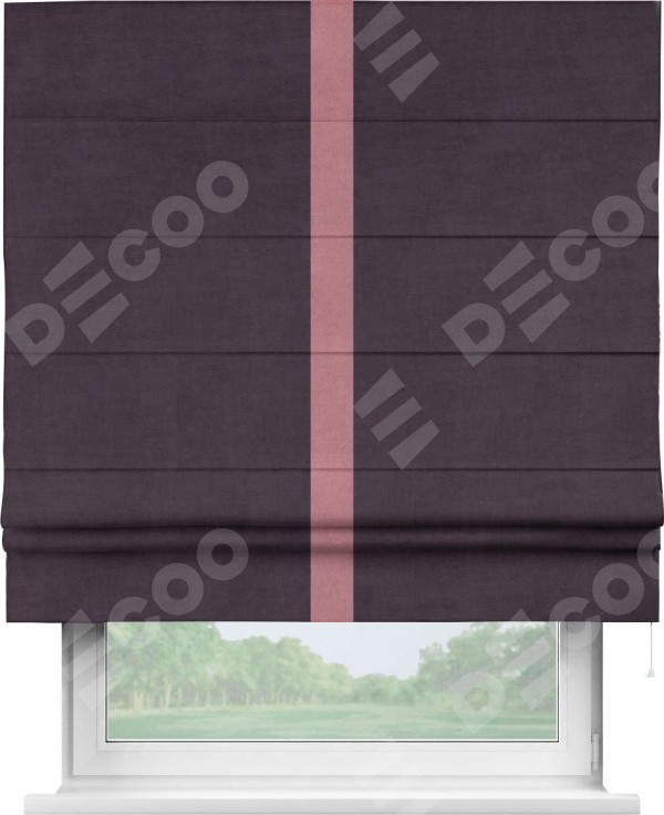 Римская штора «Кортин» для проема, вельвет тёмно-фиолетовый с кантом Хайвэй