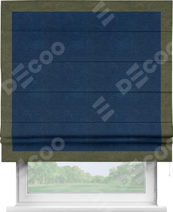 Римская штора «Кортин» с кантом Чесс, для проема, ткань софт однотонный синий