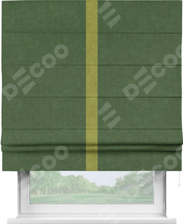 Римская штора «Кортин» для проема, канвас зелёный, с кантом Хайвэй