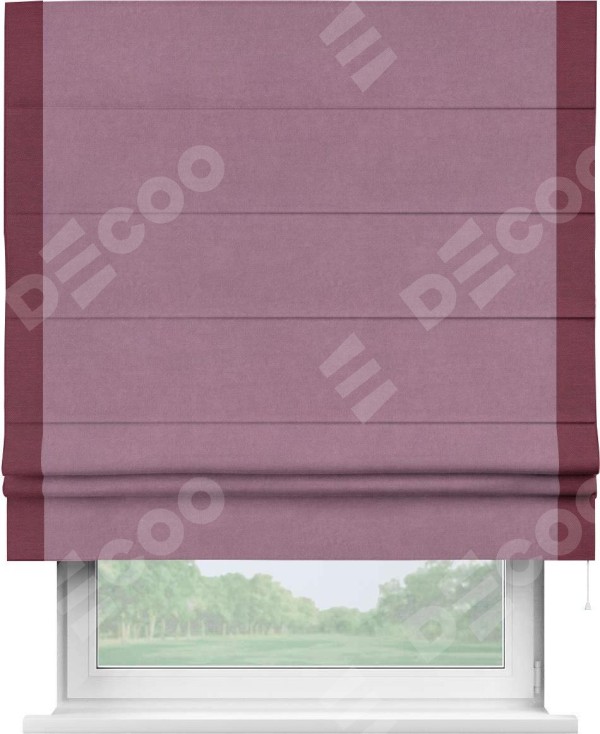 Римская штора «Кортин» с кантом Стрим Дуо, для проема, ткань вельвет лиловый