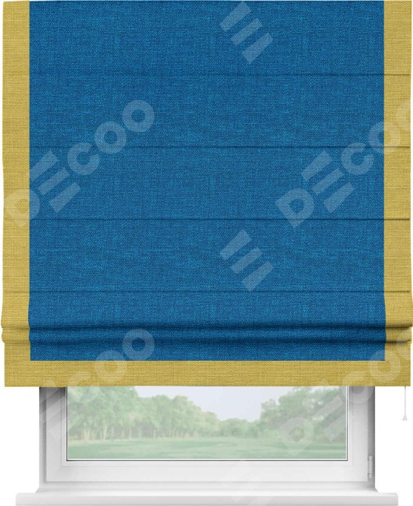 Римская штора «Кортин» с кантом Виктория, для проема, ткань лён синий