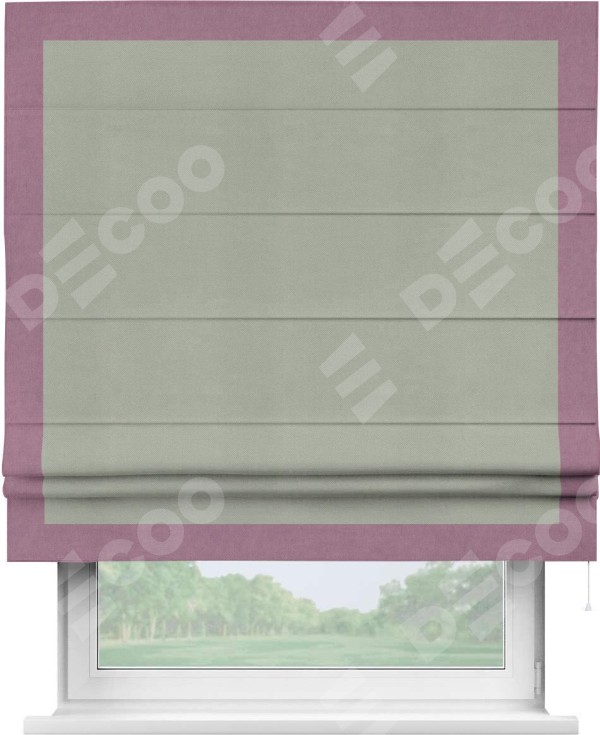Римская штора «Кортин» с кантом Чесс, для проема, ткань вельвет cветло-серый