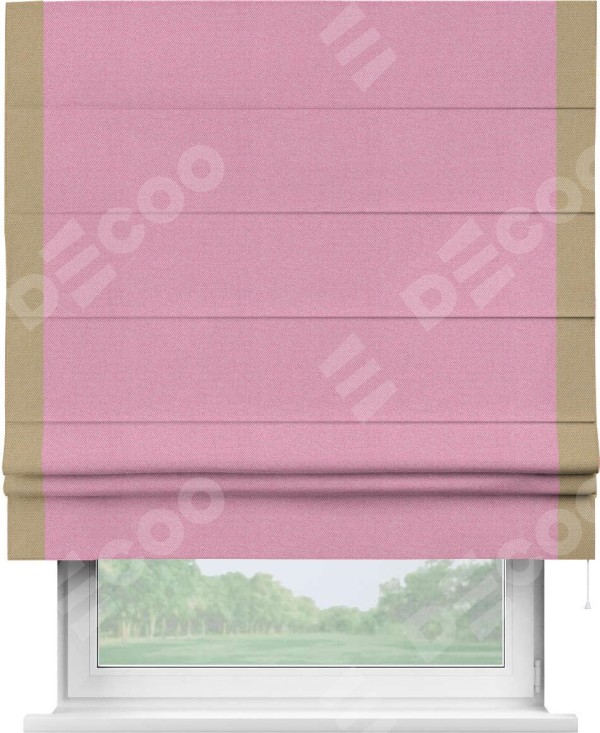 Римская штора «Кортин» с кантом Стрим Дуо, для проема, ткань лён димаут, розовый