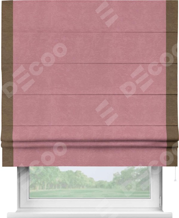 Римская штора «Кортин» с кантом Стрим Дуо, для проема, ткань софт однотонный розовый