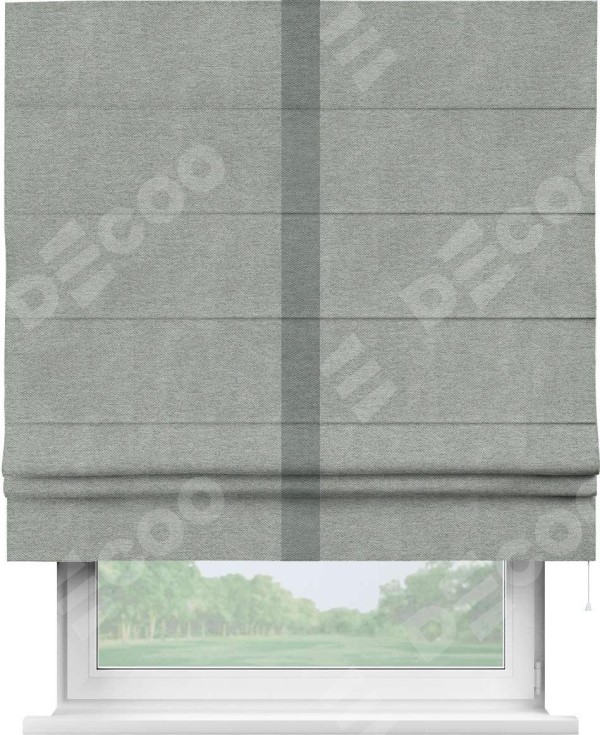 Римская штора «Кортин» с кантом Хайвэй, для проема, ткань твид блэкаут, светло-серый