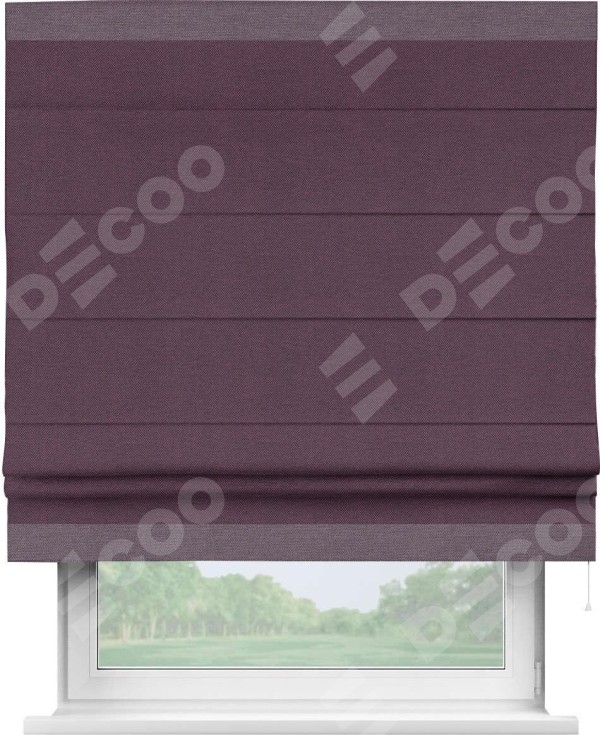 Римская штора «Кортин» с кантом Джестер, для проема, ткань лён димаут, фиолетовый