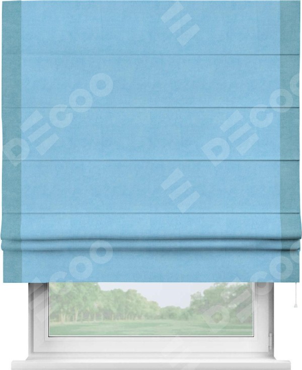 Римская штора «Кортин» с кантом Стрим Дуо, для проема, ткань вельвет голубой