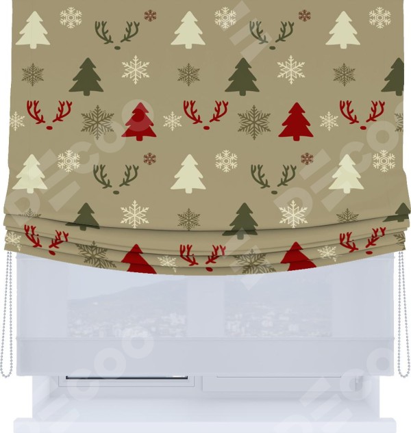 Римская штора «Кортин», день-ночь с мягкими складками, «Гармония рождества»